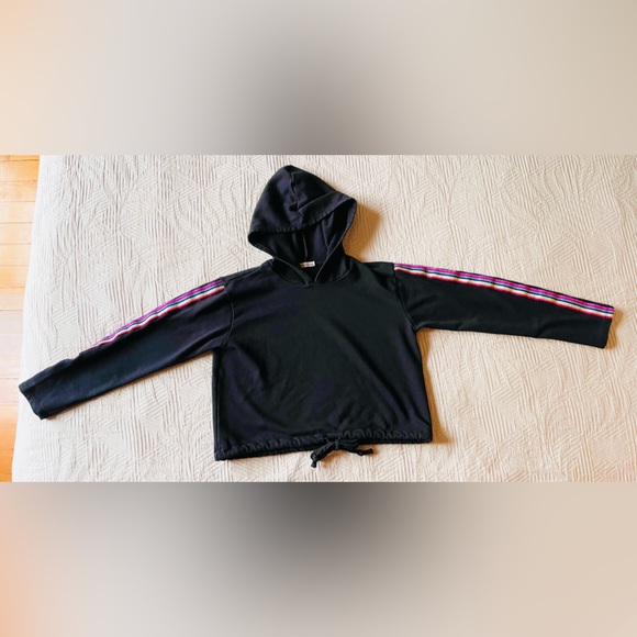 S Heart & Hips Glitter Rainbow Stripe Soft Black Hoodie Sweatshirt, French Terry - Picture 6 of 13